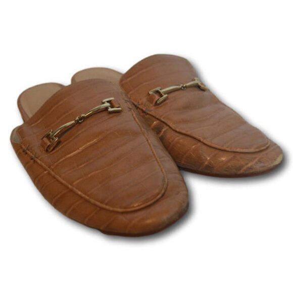 Jenn Ardor Caramel Reptile Embossed Backless Slip-On Mule Flat Loafers Size: 9 - Picture 1 of 4